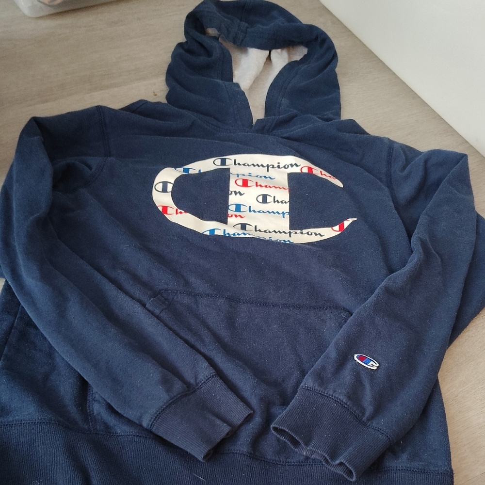 Champion Navy Logo Hooded Sweater